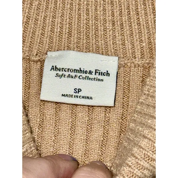 Abercrombie & Fitch Soft AF Tan White Striped Ribbed Sweater Mini Dress Womens S - Image 3