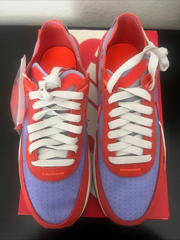 Nike Red & Lavender Low-Top Sneakers with Bright Orange Swoosh - Image 2