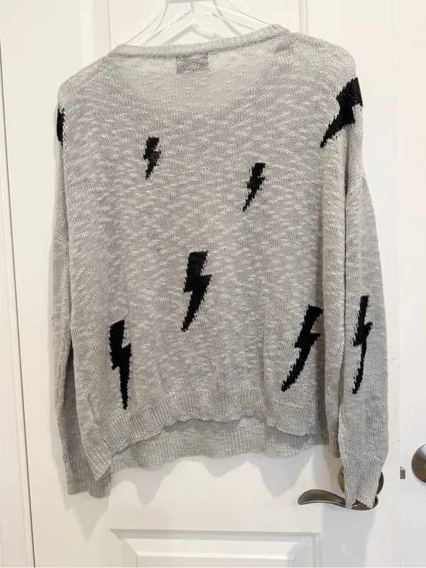 VICI Grey and Black Lightning Relaxed Fit Sweater Slouchy size Snall - Image 3