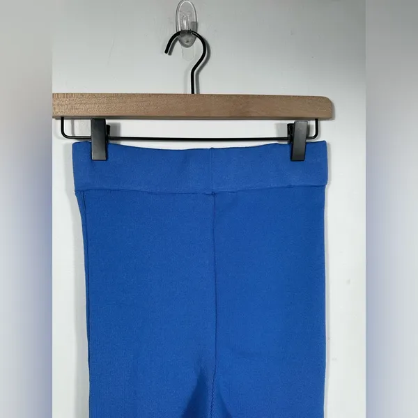 MNG Mango Blue‎ Flare Leg Pants Women’s Small High Rise Knit Bell Bottom Stretch - Image 6