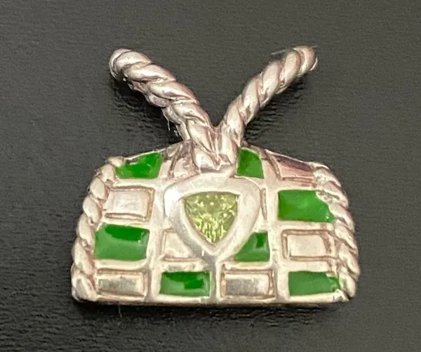 Sterling Silver 925 Green Enameled Peridot Birthstone Purse Bag Pendant 4g. - Image 11