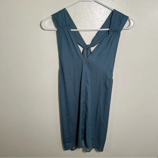 Loft Sleeveless Blouse Blue Green Knot Keyhole Twist‎ High Neck - Image 7