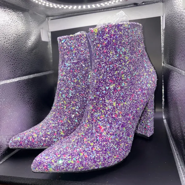Allegra K Glitter Pointed Toe Chunky Heel Ankle Boots - Image 4