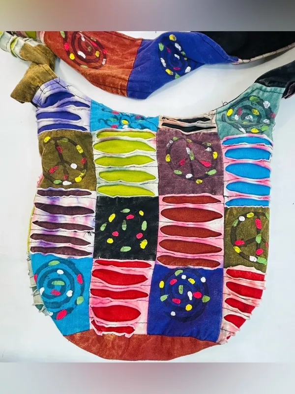 Rising International Patchwork Hobo Bag Colorful Boho Retro Fabric Festival - Image 7