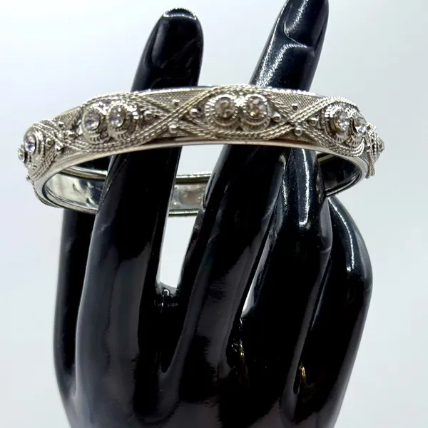 Silver Toned Rhinestone Bangle Bracelet - Image 2