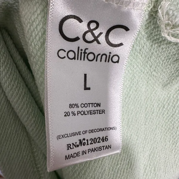C&C California Sweatshirt‎ Womens Large Mint Green Sunwashed Cropped Seam Detail - Image 4