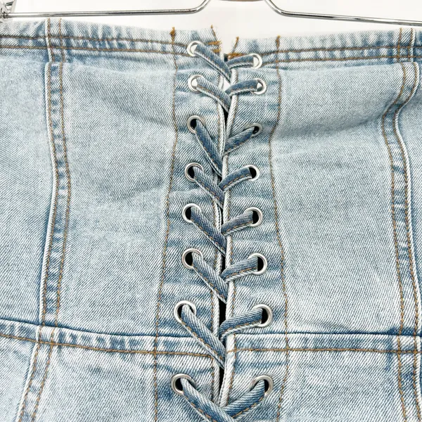 Forever 21 Womens Y2K Lace Up Raw Hem Denim Corset Tube Top Size‎ S Medium Wash - Image 3