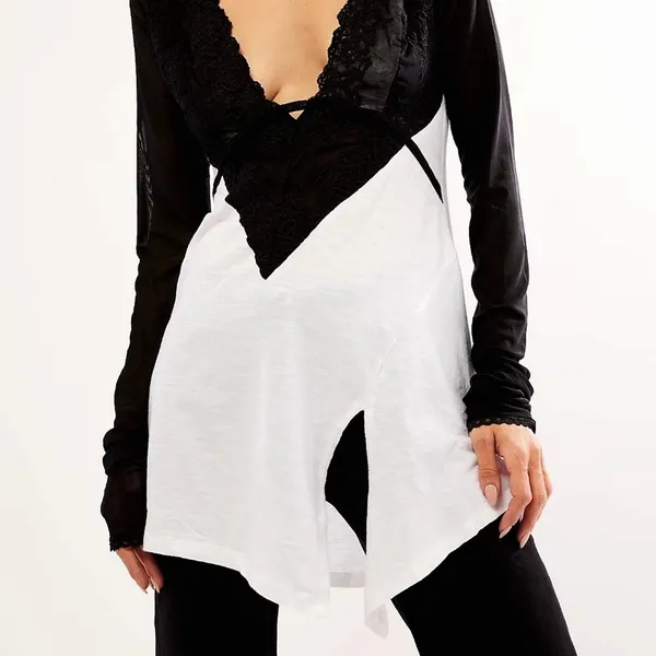 Free People Rendezvous Top Semi Sheer Ivory Combo M - Image 4