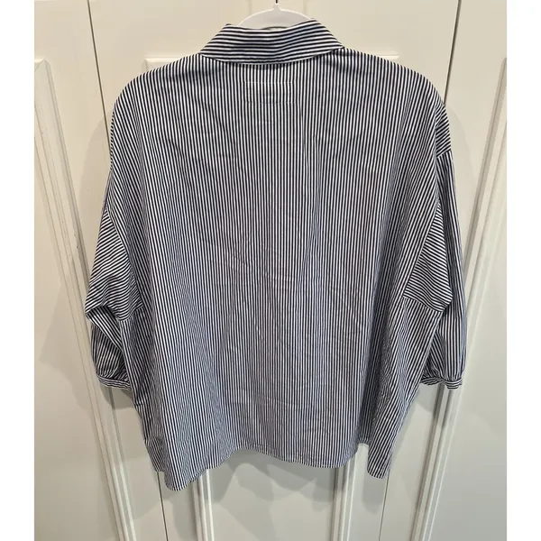 The Great. Blue & White Pinstripe Button Down Shirt Size 1 Oversized Boxy Fit - Image 2