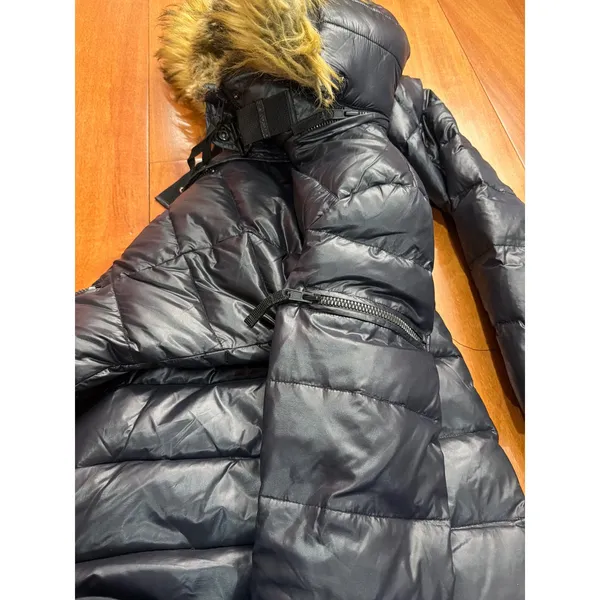 S13 New York Women's Black Chelsea Puffer‎ Down Coat with Faux Fur Trim Hood M - Image 9