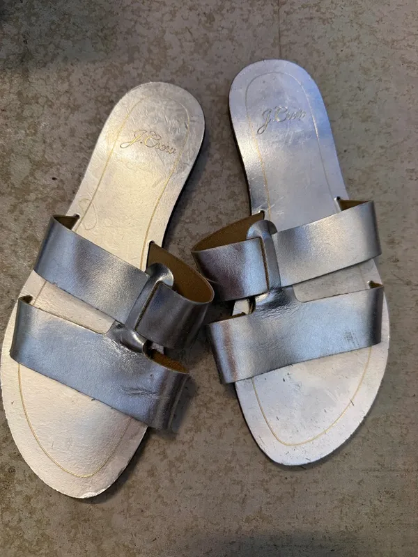 J. Crew Sandal Cyprus Silver Sandals Slides metallic shoes Leather Minimalist - Image 5
