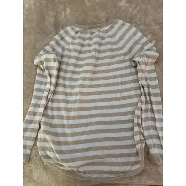 Michael Kors Womens Striped Long Sleeve Sweater Tan White Gold Shoulder Zips (C) - Image 2