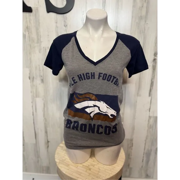 Victoria’s Secret PINK Denver Broncos NFL V Neck Tee XS Gray Blue Football Shirt - Image 2