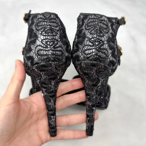 Dolce & Gabbana Vintage Y2K Embroidered Glitter Mary Jane Ankle Strap Heels 37.5 - Image 7