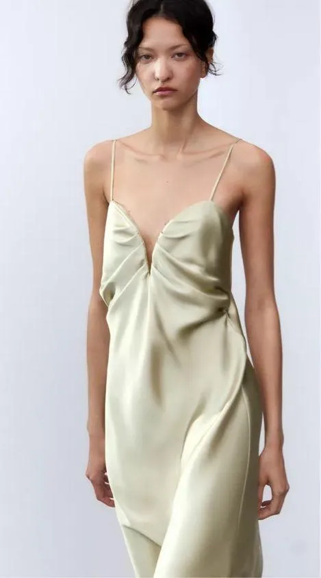 Zara dress maxi midi gown evening wedding party satin olive green corset - Image 6