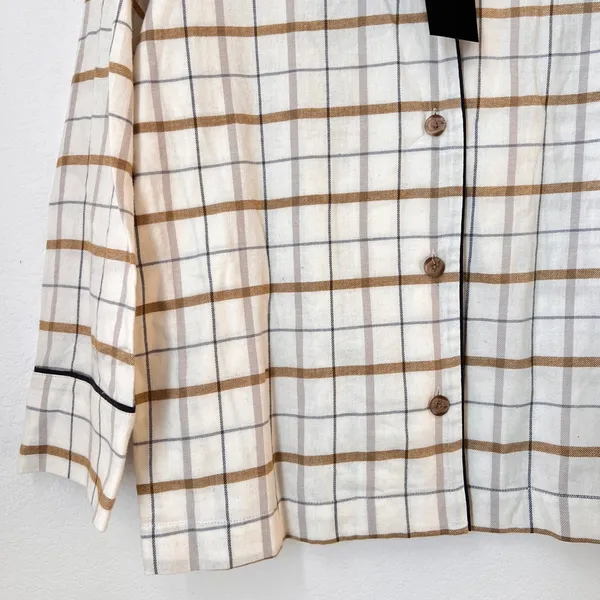 NWT‎ Jenni Kayne Flannel Pajama Top Ivory Plaid Small 100% Cotton Cozy Sleepwear - Image 6