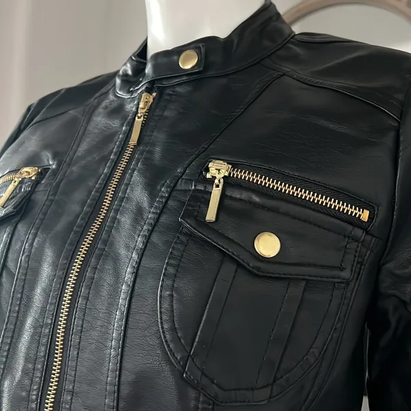 NEW LOOK Faux Leather Jacket in Black+Gold Tone Hardware, Size XL New w/o Tag - Image 7