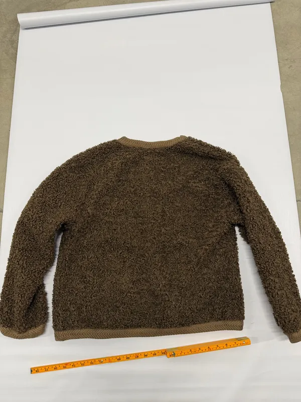 PrettyGarden Brown Sherpa Fleece Cardigan Gold Button Knit Trim Jacket Size L - Image 7