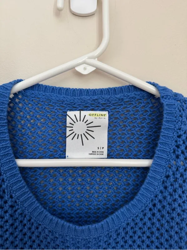 Offline By Aerie Blue Open Knit Sweater Tank Top Women’s Small Beach Cover Up - Image 3