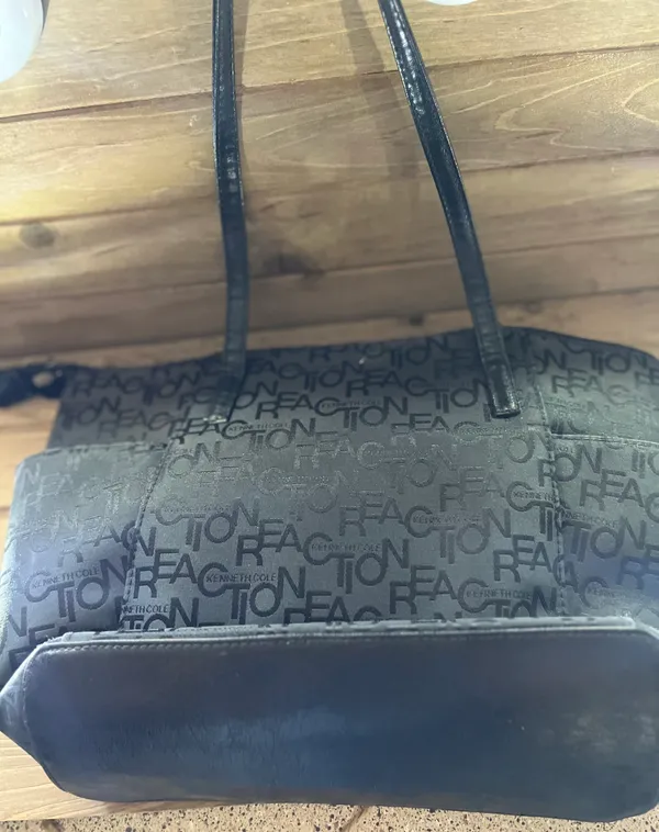 Kenneth Cole REACTION PRECISION BLACK SIGNATURE SHOPPER TOTE BAG PURSE - Image 3