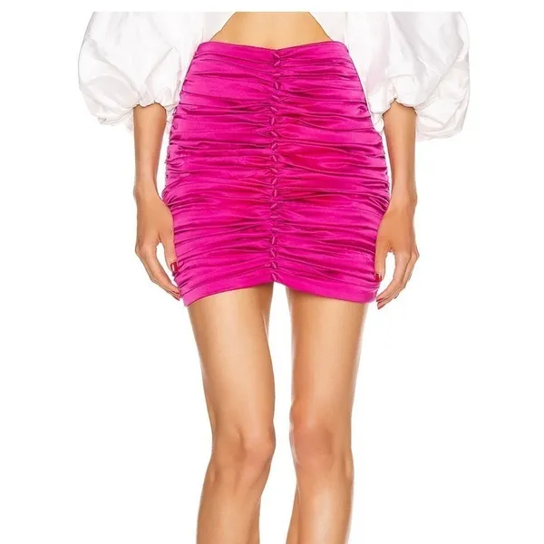 NWT Retrofête Ina Black Silk Satin Ruched Mini Skirt M Holiday Party - Image 15