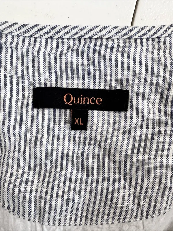 Quince 100% European Linen Tiered Maxi Dress Blue Pinstripe - Image 8