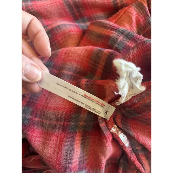 Free People FP One Grunge Mini Dress Long Sleeve Plaid Button Front Size L - Image 4