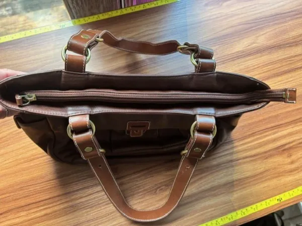 Lauren Ralph Lauren Brown Pebbled Leather Tote Shoulder Bag Brass Hardware - Image 8