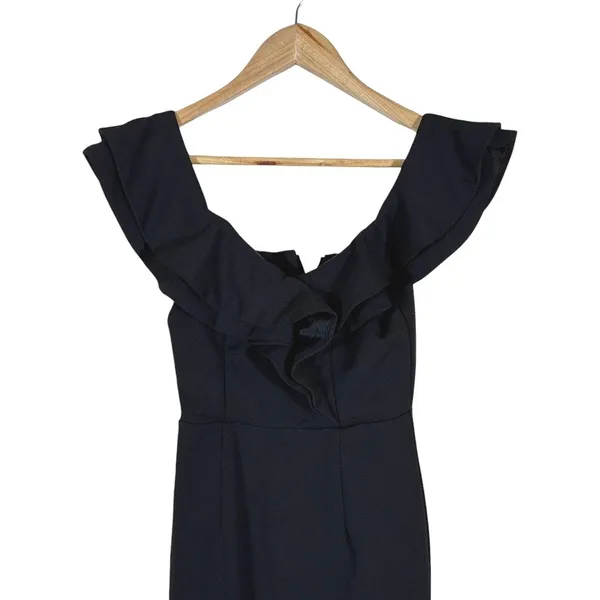 Selfie Leslie Ruffle Off The Shoulder Solid Sheath Dress Black Elegant Size S - Image 3