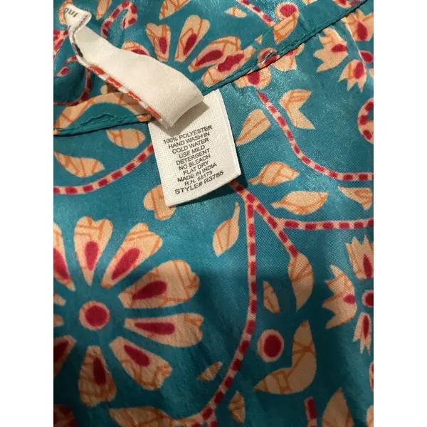 Rasa Anthropologie Blue Beige Floral Satin Flutter Sleeve Tie Waist Blouse XS - Image 7