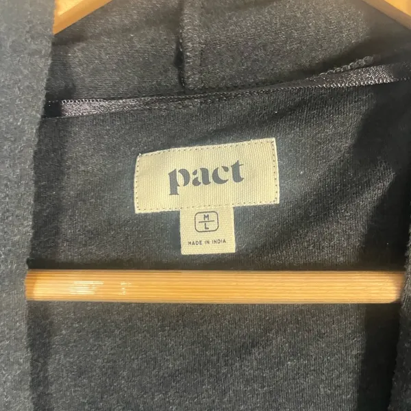 Pact 100% Organic Cotton Grey Open Front Cardigan Minimalist Large Pockets M/L - Image 2