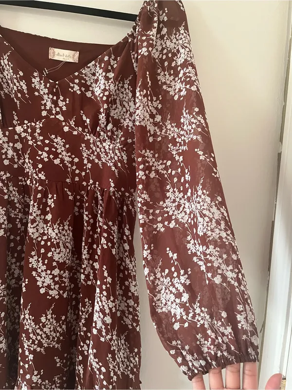 Altar'd State Brown White Floral Mini Dress Medium Fall Romantic Going Out - Image 4