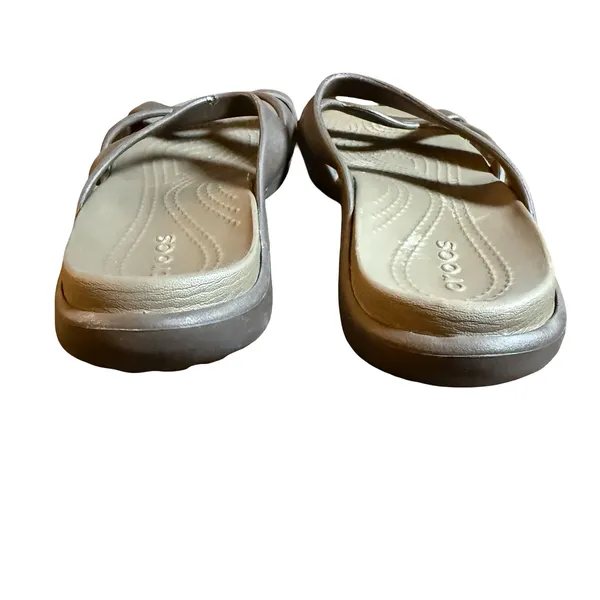 Crocs Meleen Twist Sandals Womens 7 Espresso Brown Tan Slide Strappy Comfort - Image 2