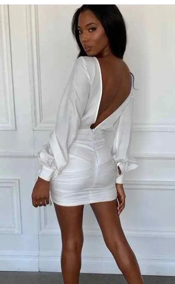 House Of CB 'Chambery' White Backless Ruched Mini Dress XS - Image 4