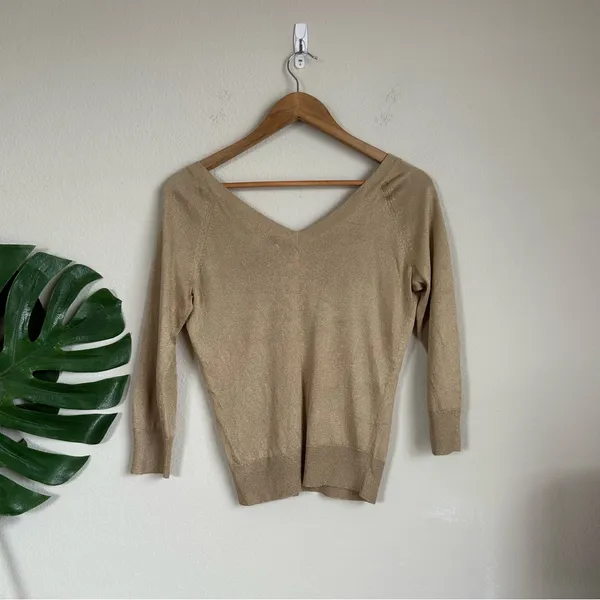 Vintage Banana Republic Gold Knit Off the Shoulder Top - Image 9