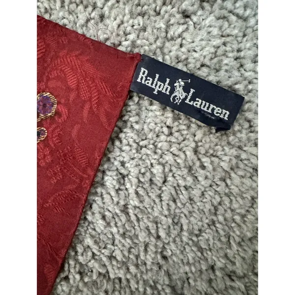 Ralph Lauren Burgundy Gold Silk Large Square Scarf Old Money Quiet Luxury - Image 4