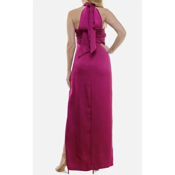 Taylor Women's Pink Rosette-Trim Halter Ruched Side-Slit Gown Dress Size 8 - Image 3