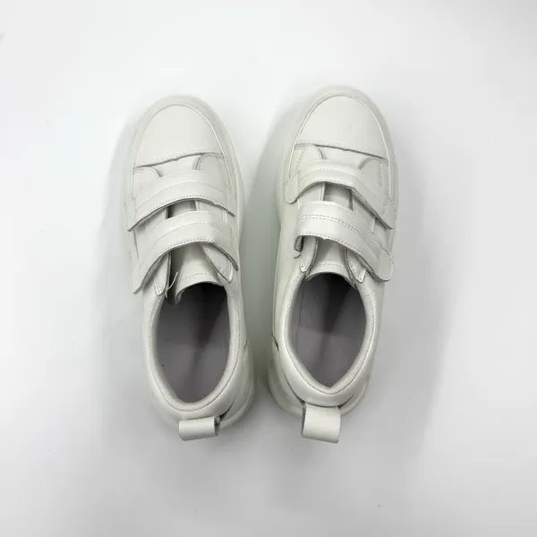 Low Top Velcro White Sneakers Split Cow Leather Sneakers Flat Trainers Flat Shoe - Image 4