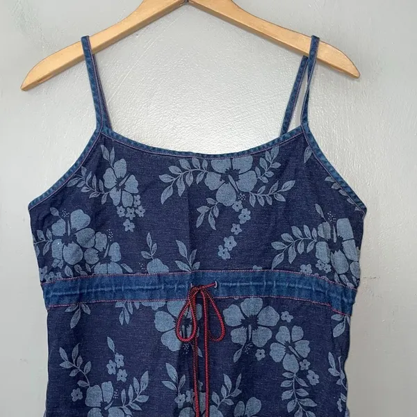 Y2K Size S M Reversible Floral Blue Jean Denim Mini Babydoll Jumper Dress - Image 5