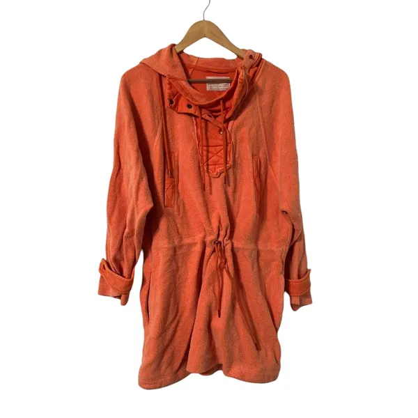 FREE PEOPLE Sadie Orange Fleece Hoodie Sweater Dress Jacket - Image 5