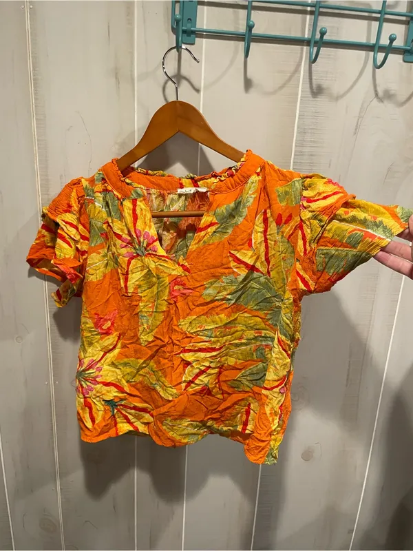 Cute orange creamsicle tropical ruffle sleeve crop top Haute Hippie - Image 4