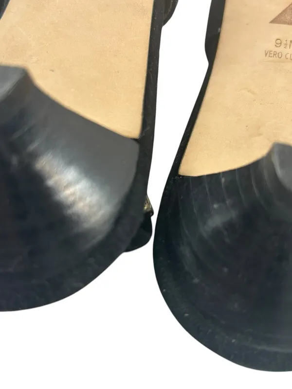 DaniBlack Suede slingback kitten heel rosette vamp black Size 9.5” - Image 4