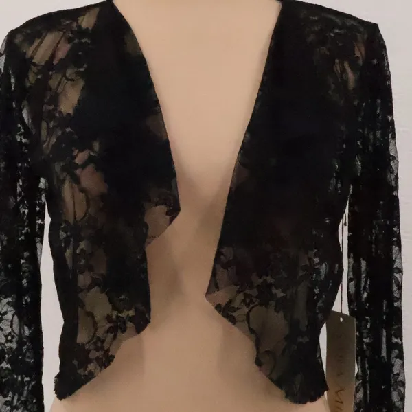 Sara Mique Sheer Floral Lace Bolero Shrug Size S Black Dark Coquette NWT VTG Y2K - Image 9