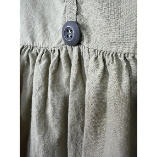 Vintage Olive Green 100% Cotton Sleeveless V-Neck Babydoll Mini Dress - Image 9