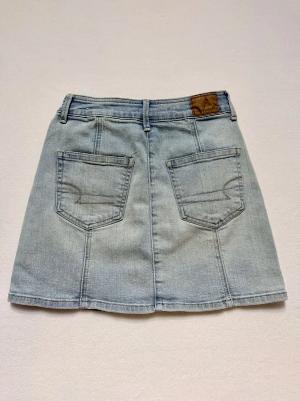 American Eagle Womens Size 00 High Rise A-Line Denim Mini Skirt‎ Button Front - Image 3