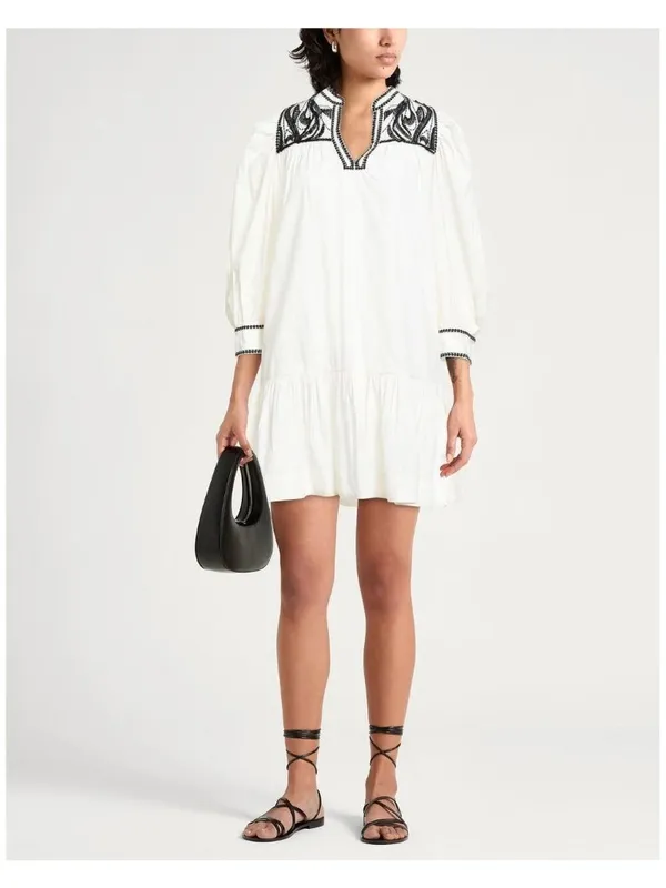 Scarlett Poppies Shelly Long Sleeve Mini Dress Vanilla Black Womens Size Small - Image 3