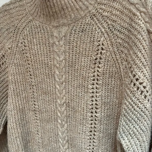 Lauren Conrad cableknit mock‎ neck sweater tan tunic size large soft lightweight - Image 2