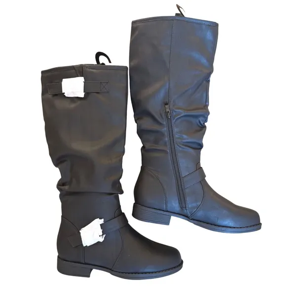 Journey Collection Stormy Boots Black Slouchy Buckle Faux Leather Women Size 9 - Image 6