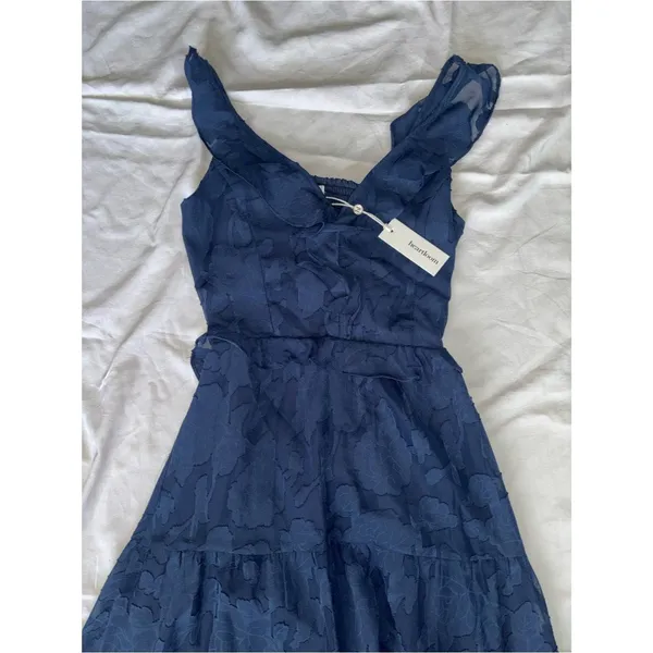 NWT Heartloom Blue Floral Jacquard Tiered Midi Dress Ruffle Strap Romantic Boho - Image 4
