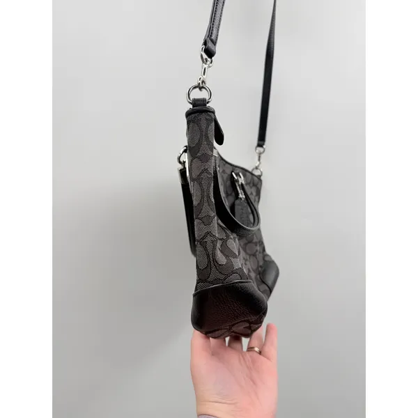 Coach Kelsey Satchel‎ Crossbody Bag Black Signature Canvas Shoulder Purse - Image 4